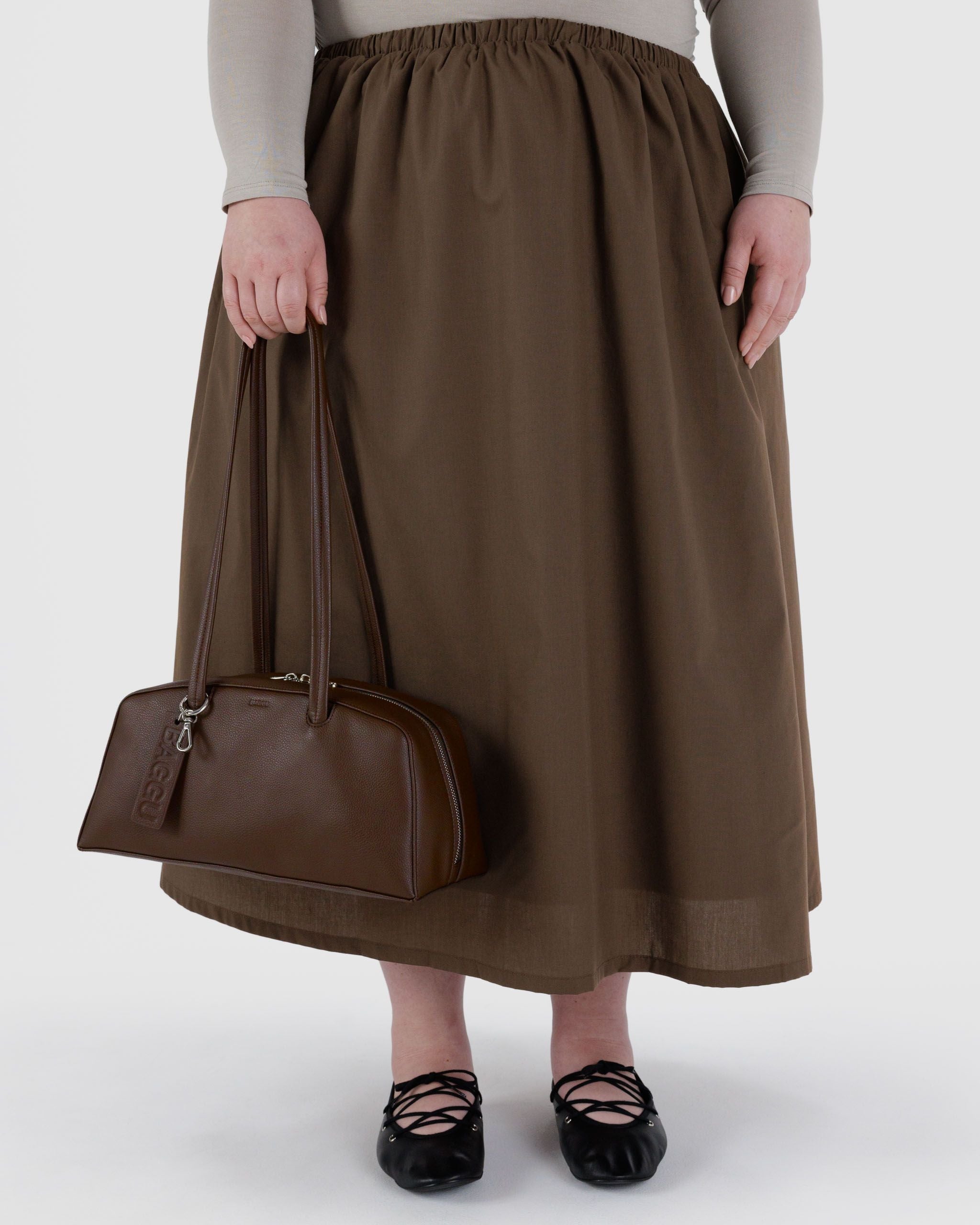 Recycled Leather Bowler Bag - Brown - Image 3