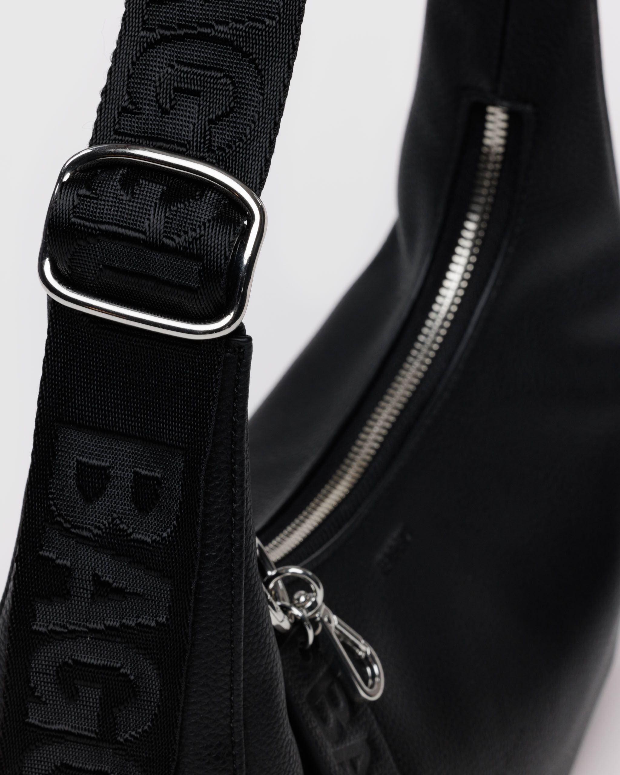 Small Recycled Leather Crescent Bag - Black - Image 5
