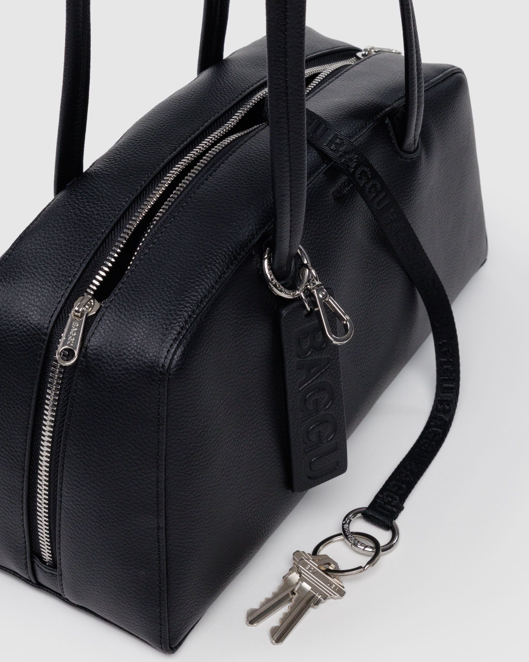 Recycled Leather Bowler Bag - Black - Image 5