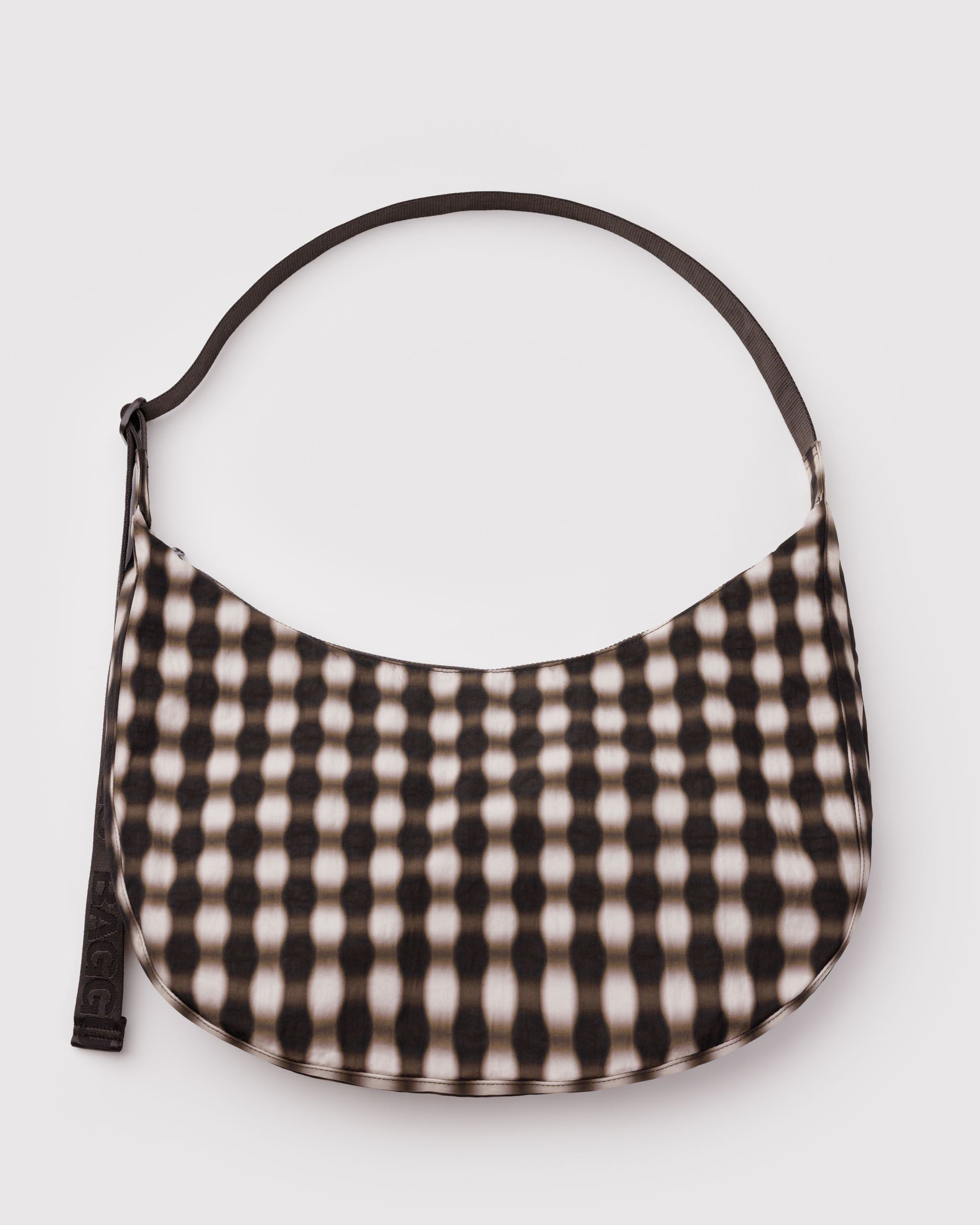 Large Nylon Crescent Bag - Blurred Gingham Brown
