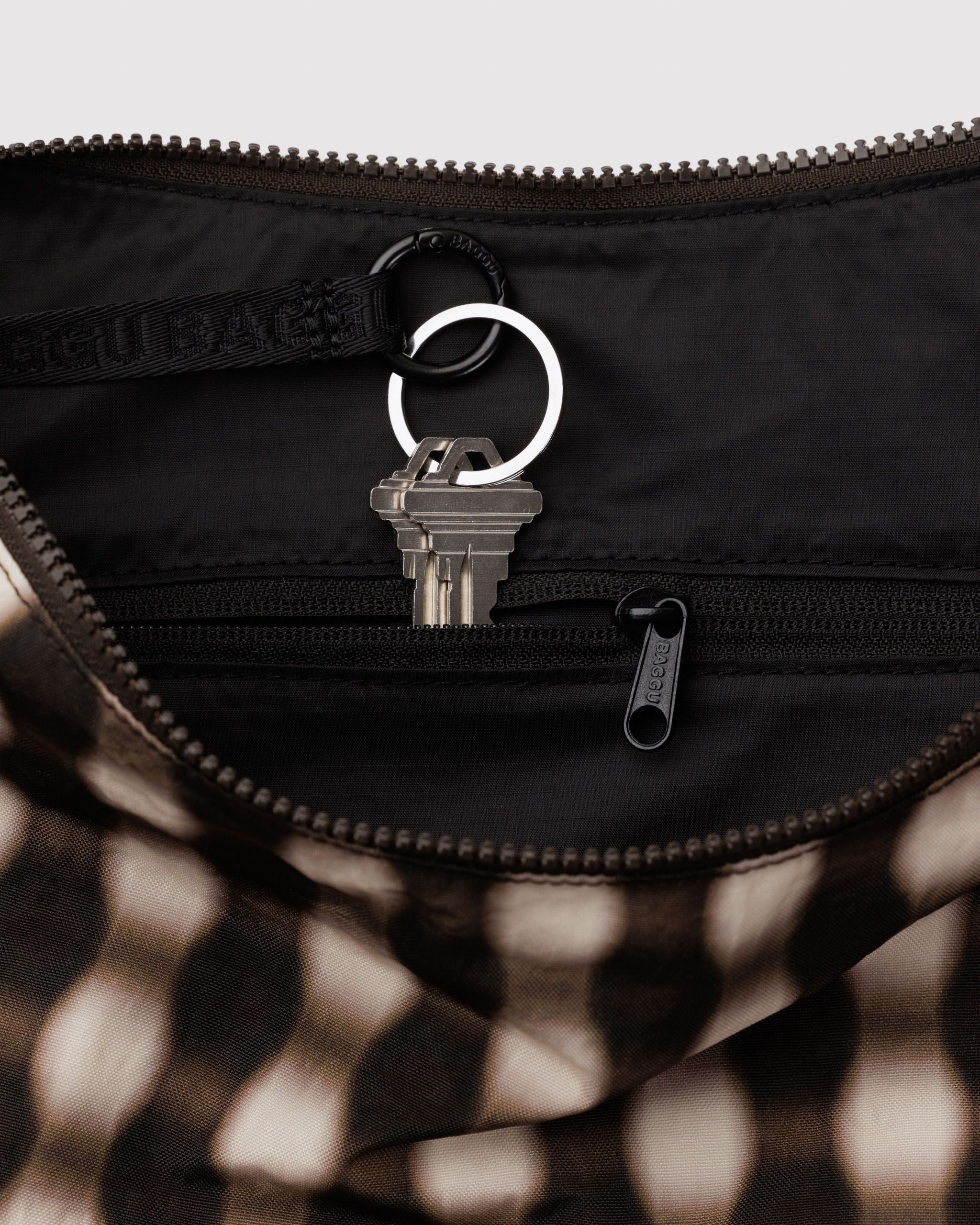 Large Nylon Crescent Bag - Blurred Gingham Brown - Image 3