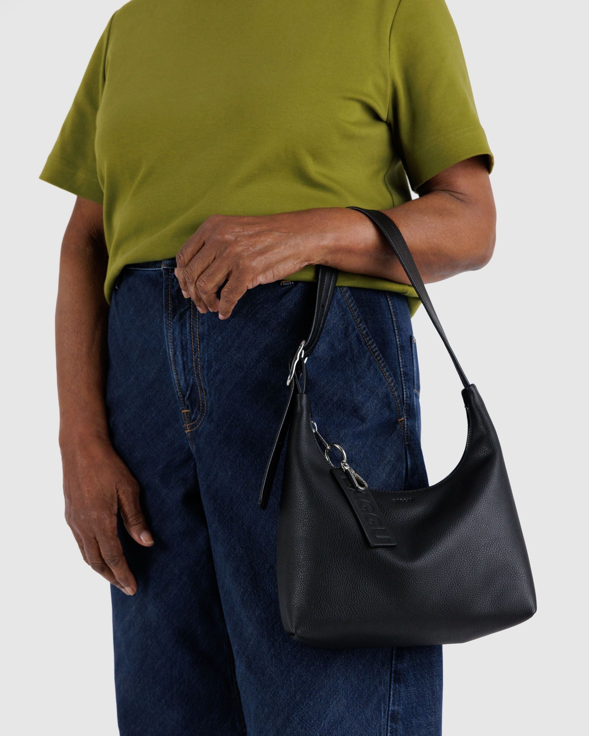 Mini Recycled Leather Shoulder Bag - Black - Image 3