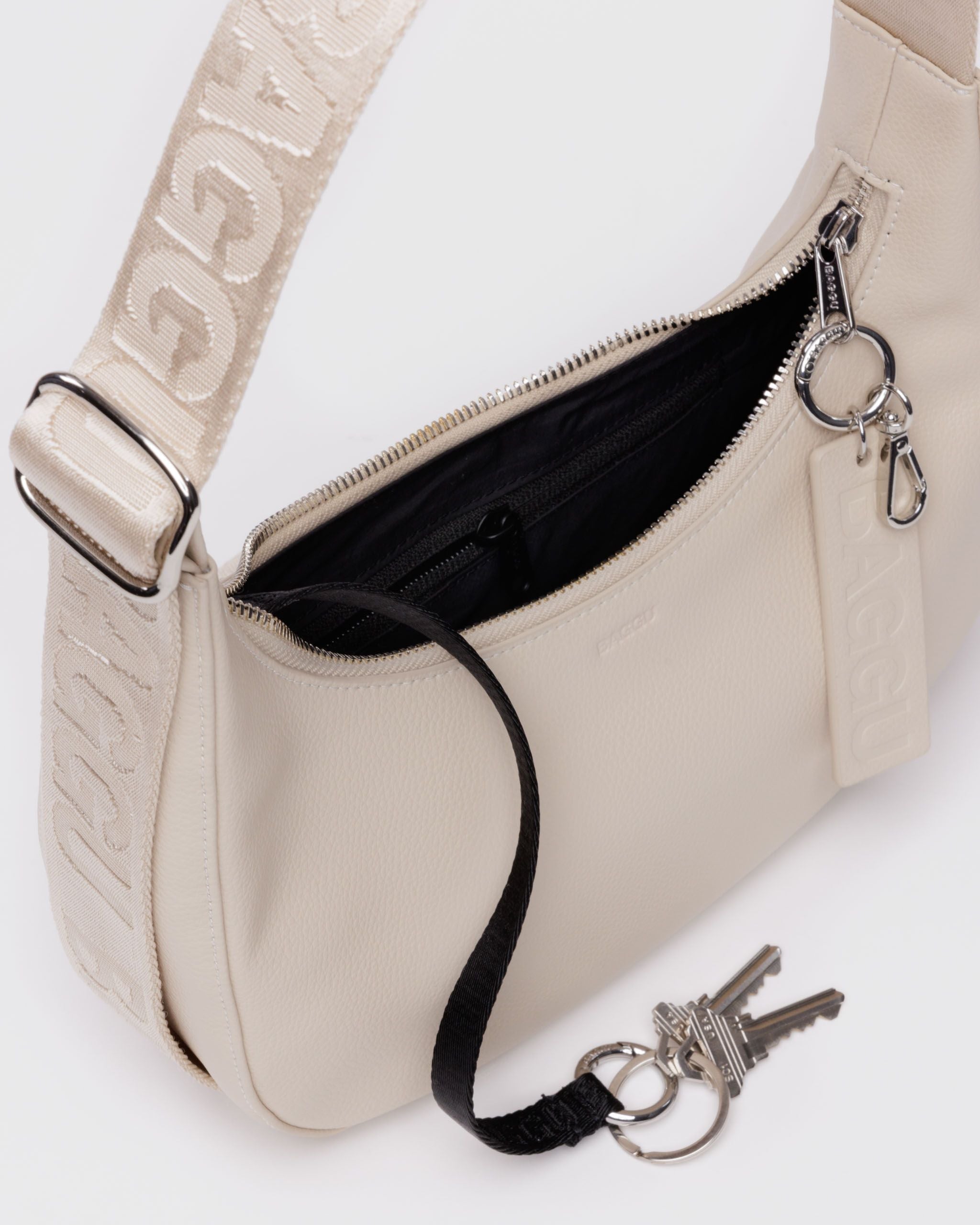 Small Recycled Leather Crescent Bag - Stone - Image 4