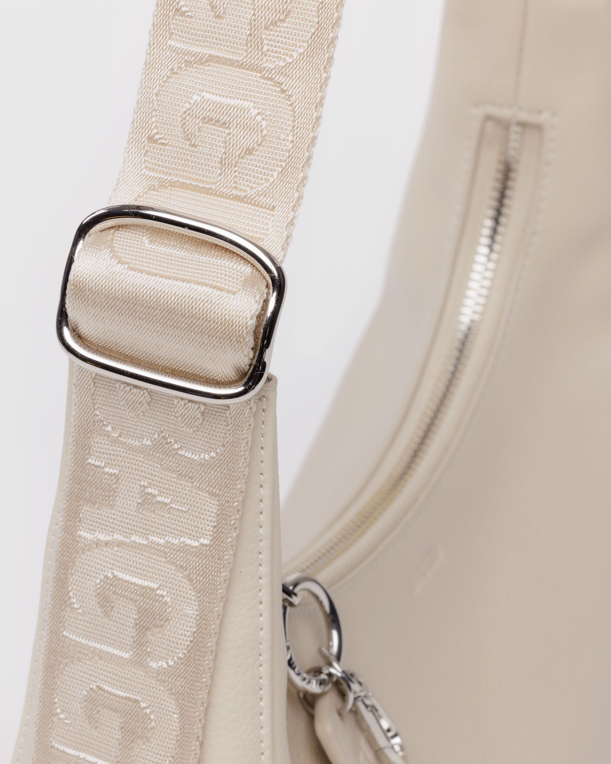 Small Recycled Leather Crescent Bag - Stone - Image 5