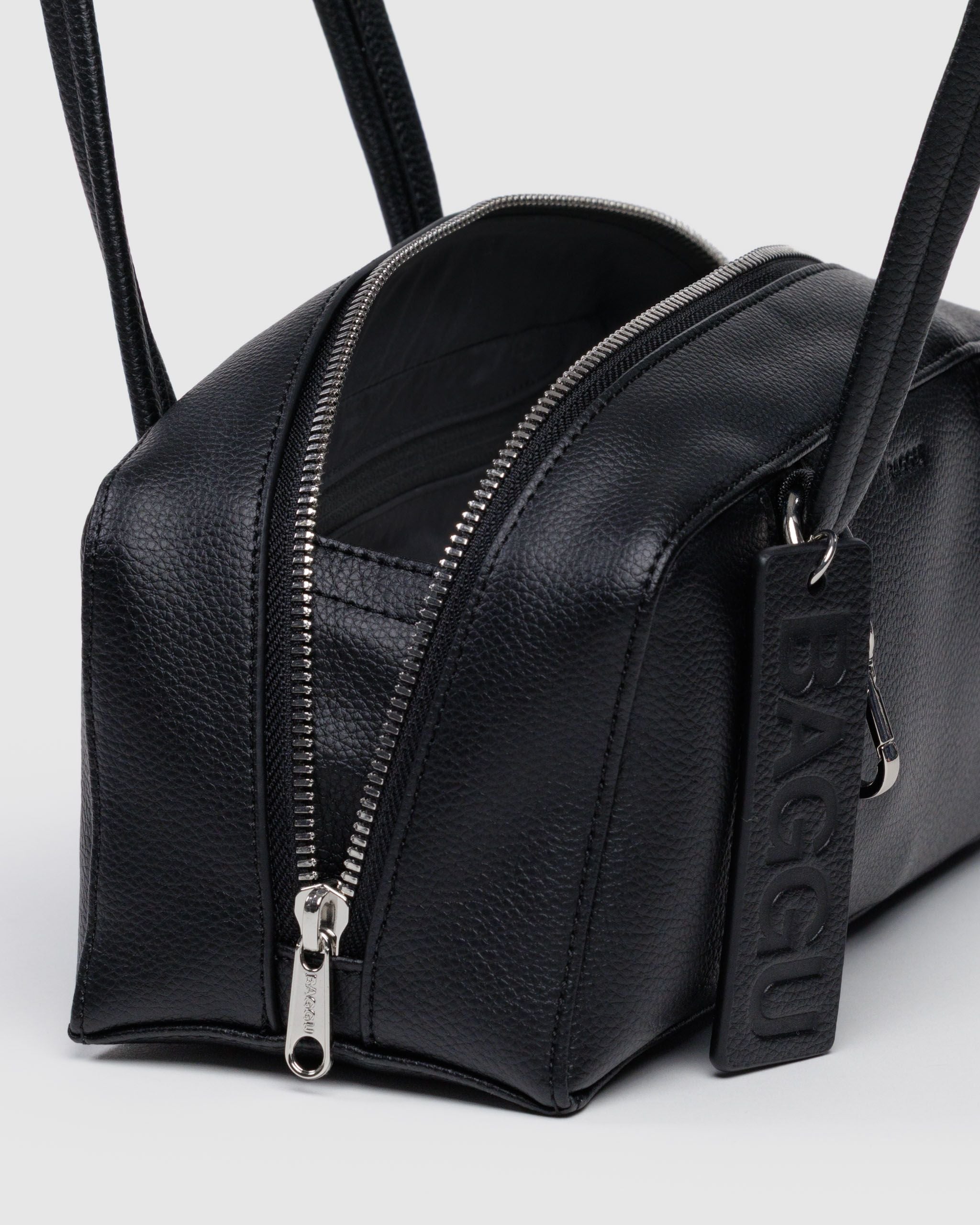 Small Recycled Leather Bowler Bag - Black - Image 4