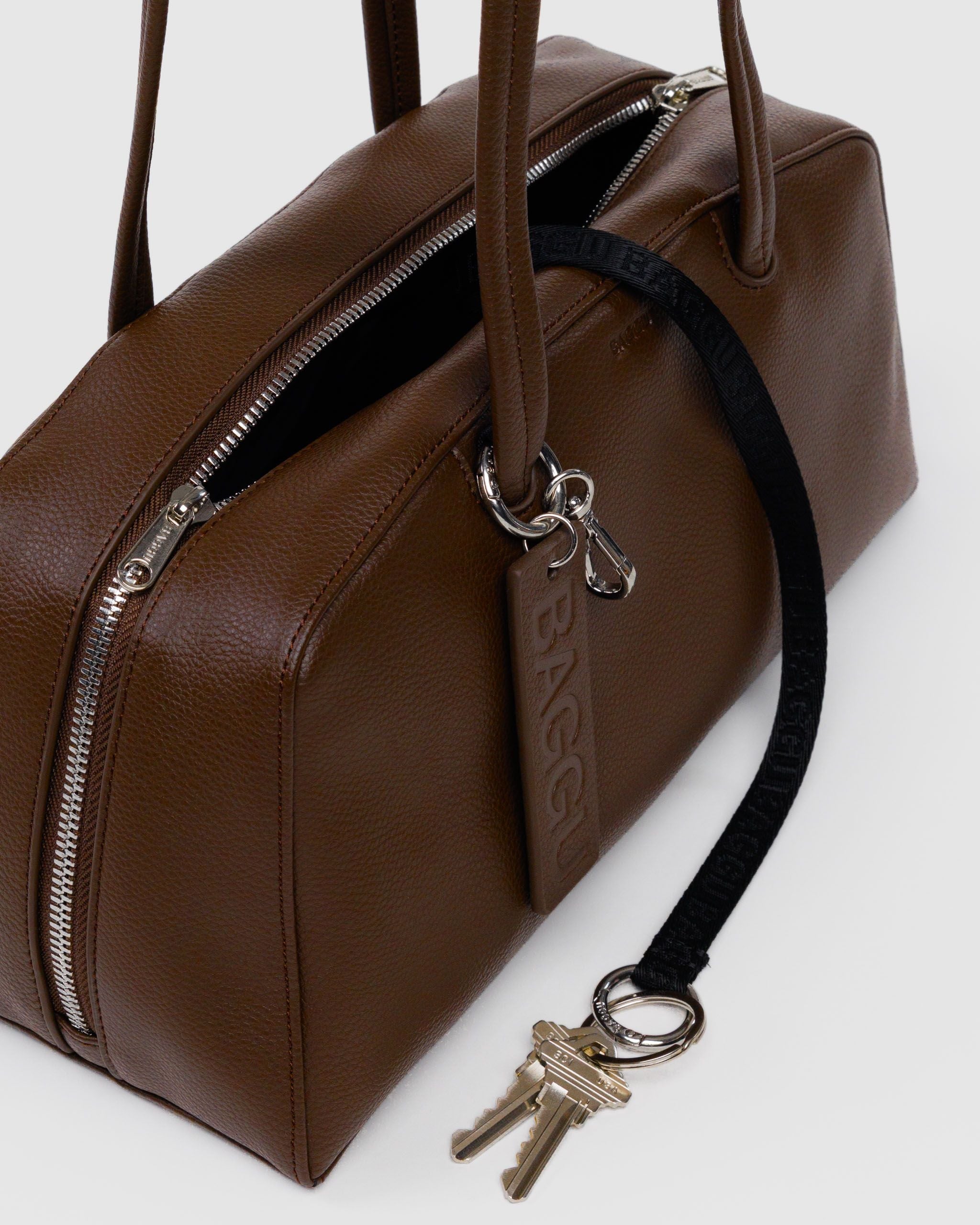 Recycled Leather Bowler Bag - Brown - Image 5