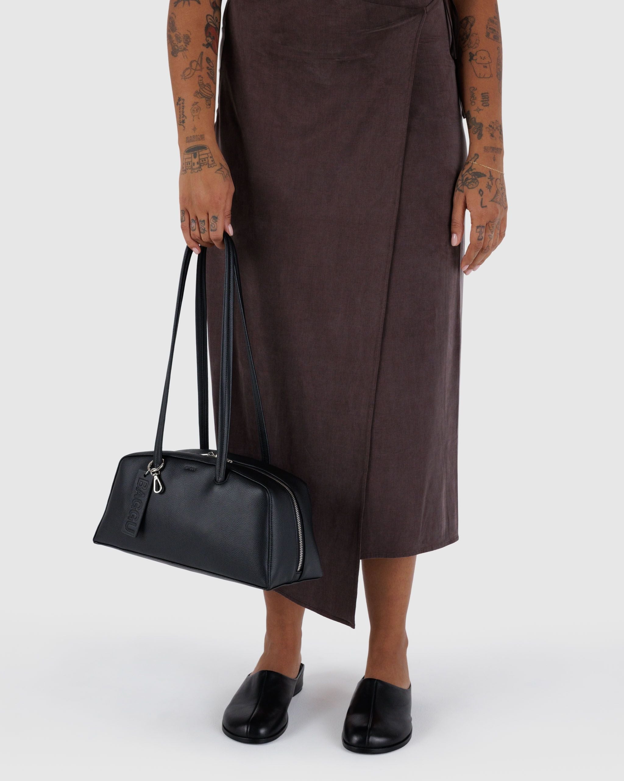 Recycled Leather Bowler Bag - Black - Image 3