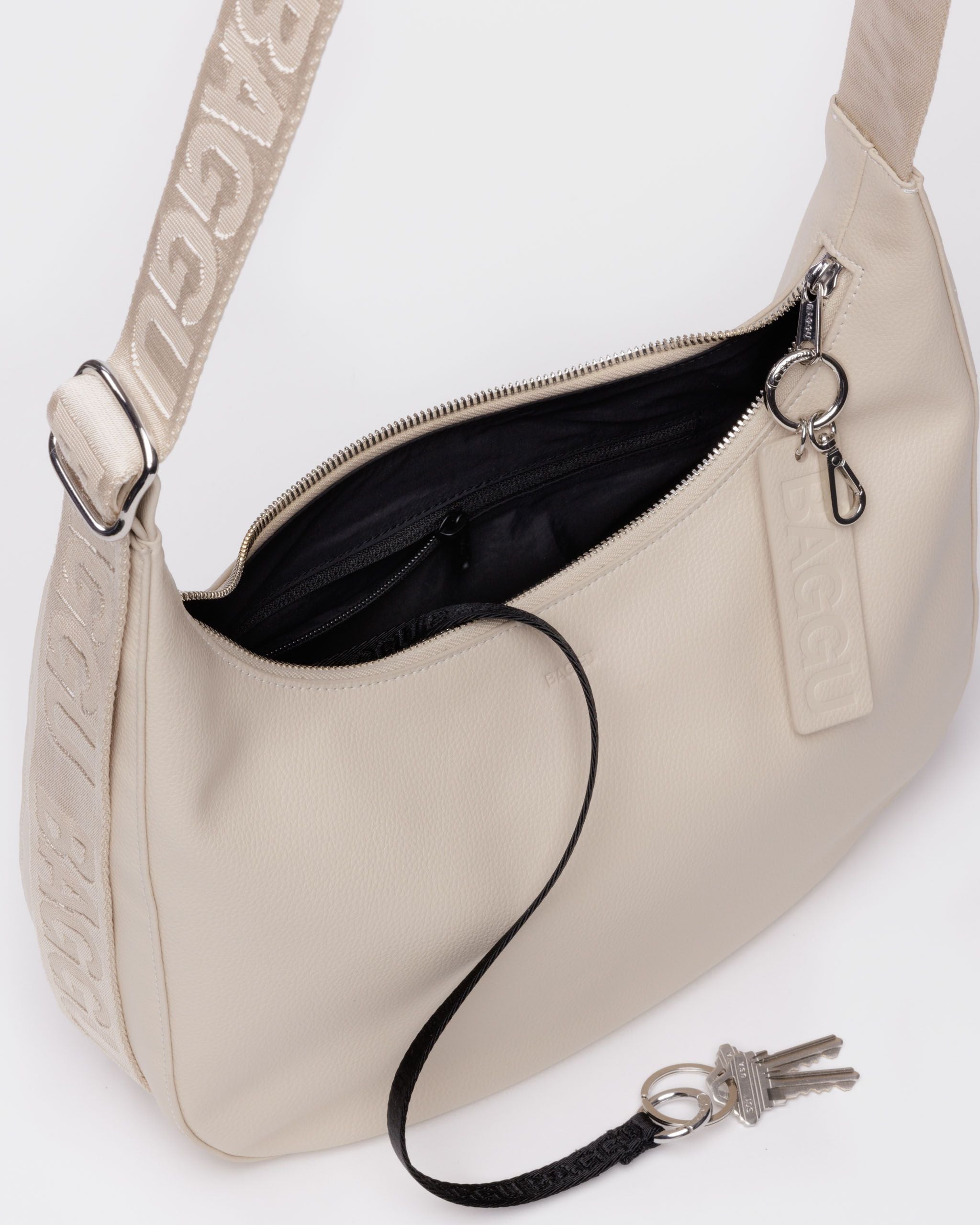 Medium Recycled Leather Crescent Bag - Stone - Image 4