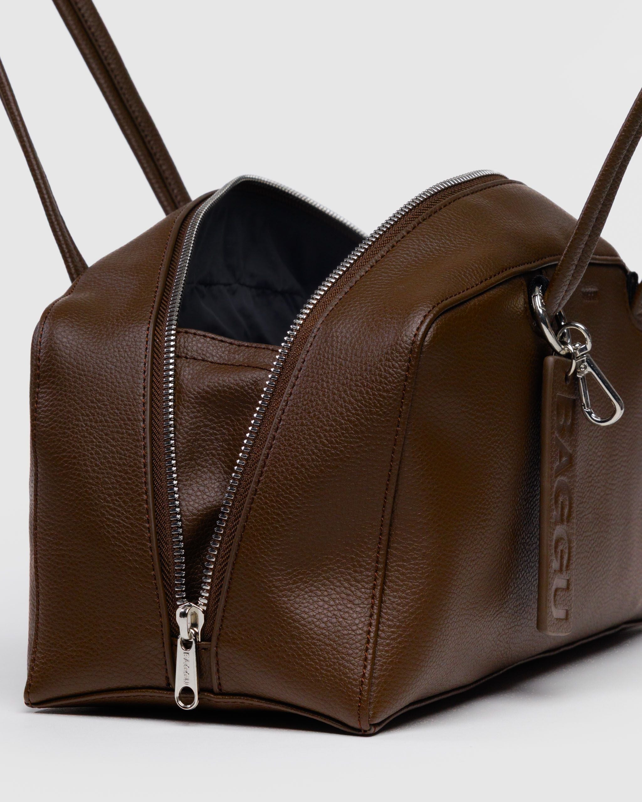 Recycled Leather Bowler Bag - Brown - Image 4