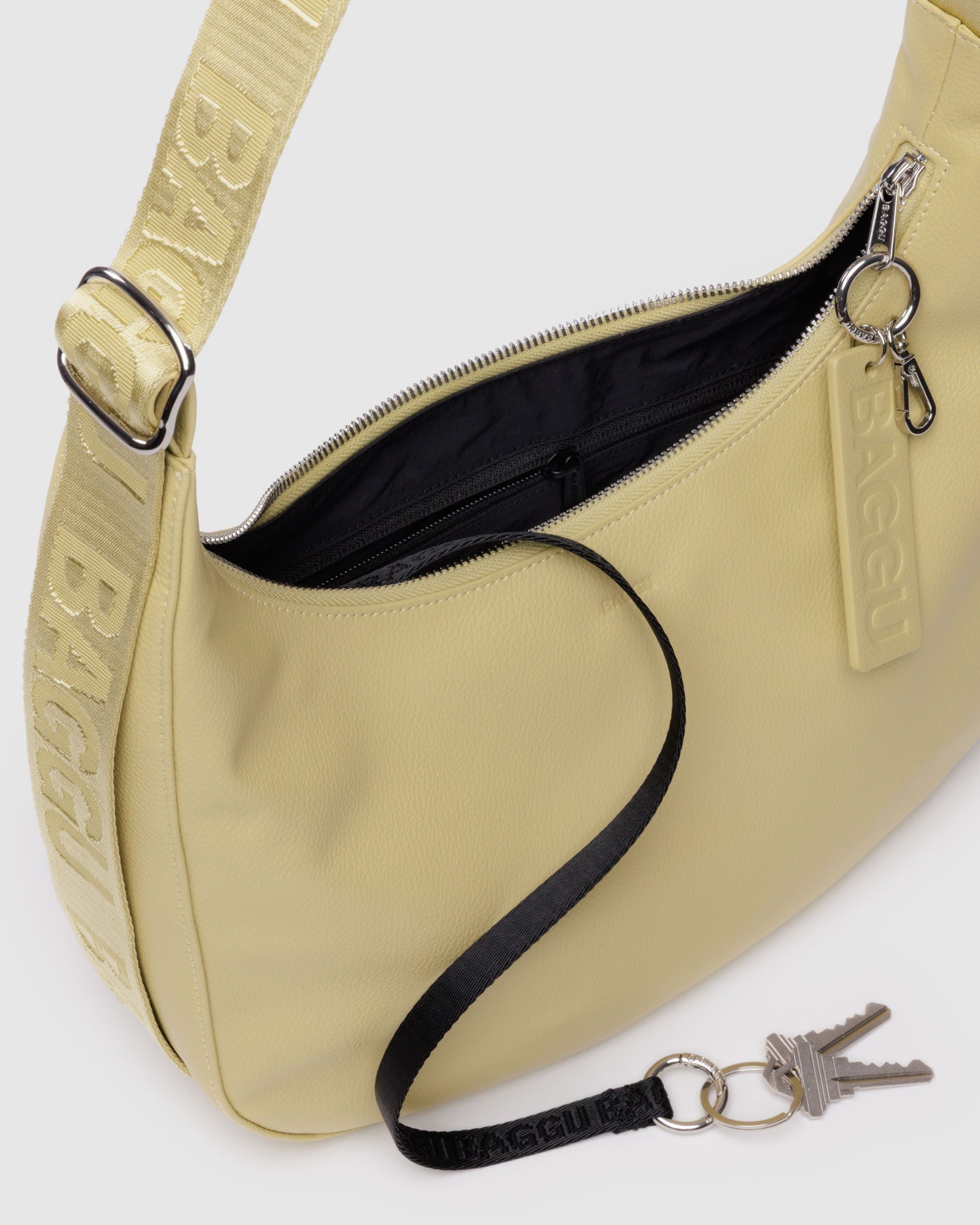 Medium Recycled Leather Crescent Bag - Straw - Image 4
