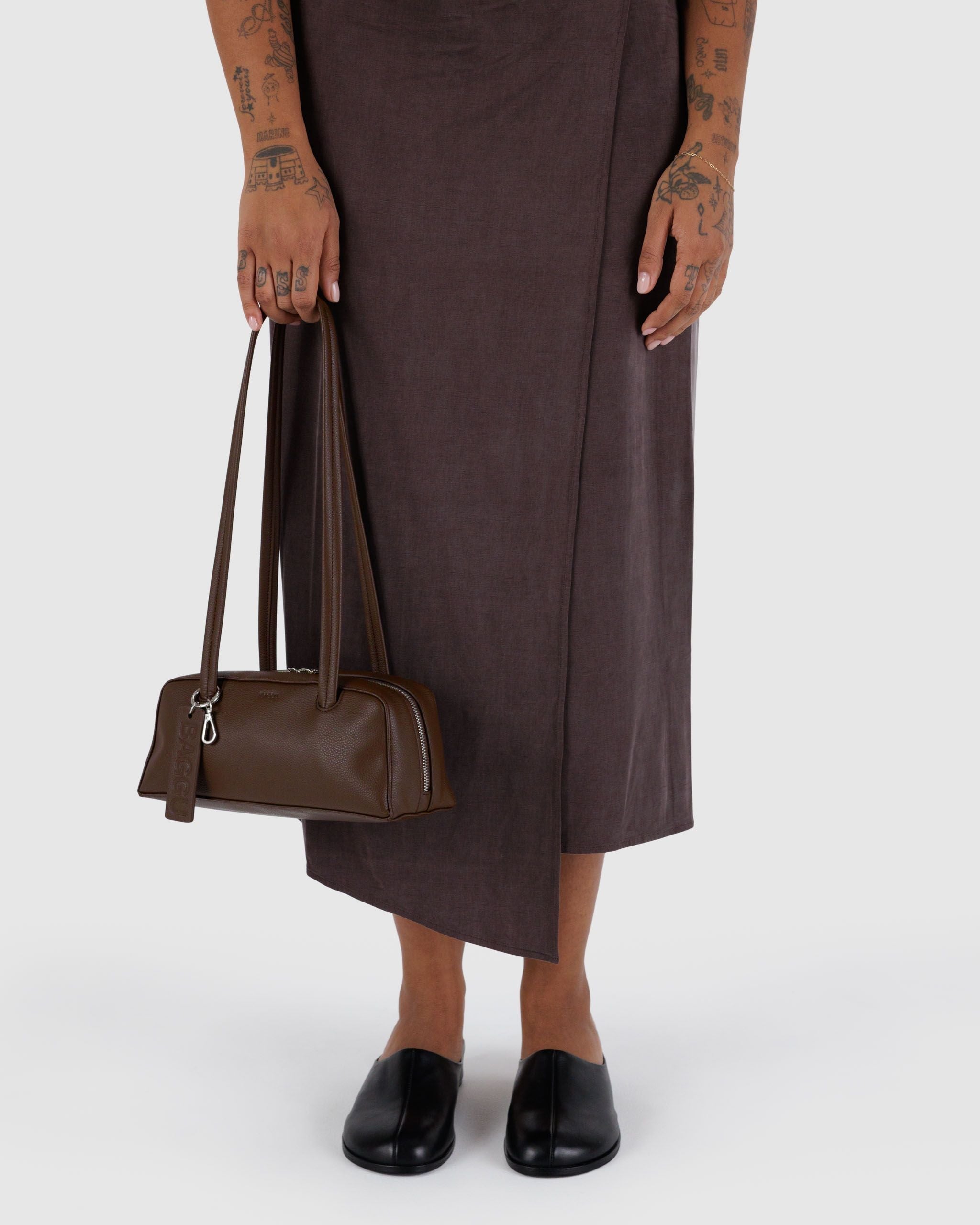 Small Recycled Leather Bowler Bag - Brown - Image 3