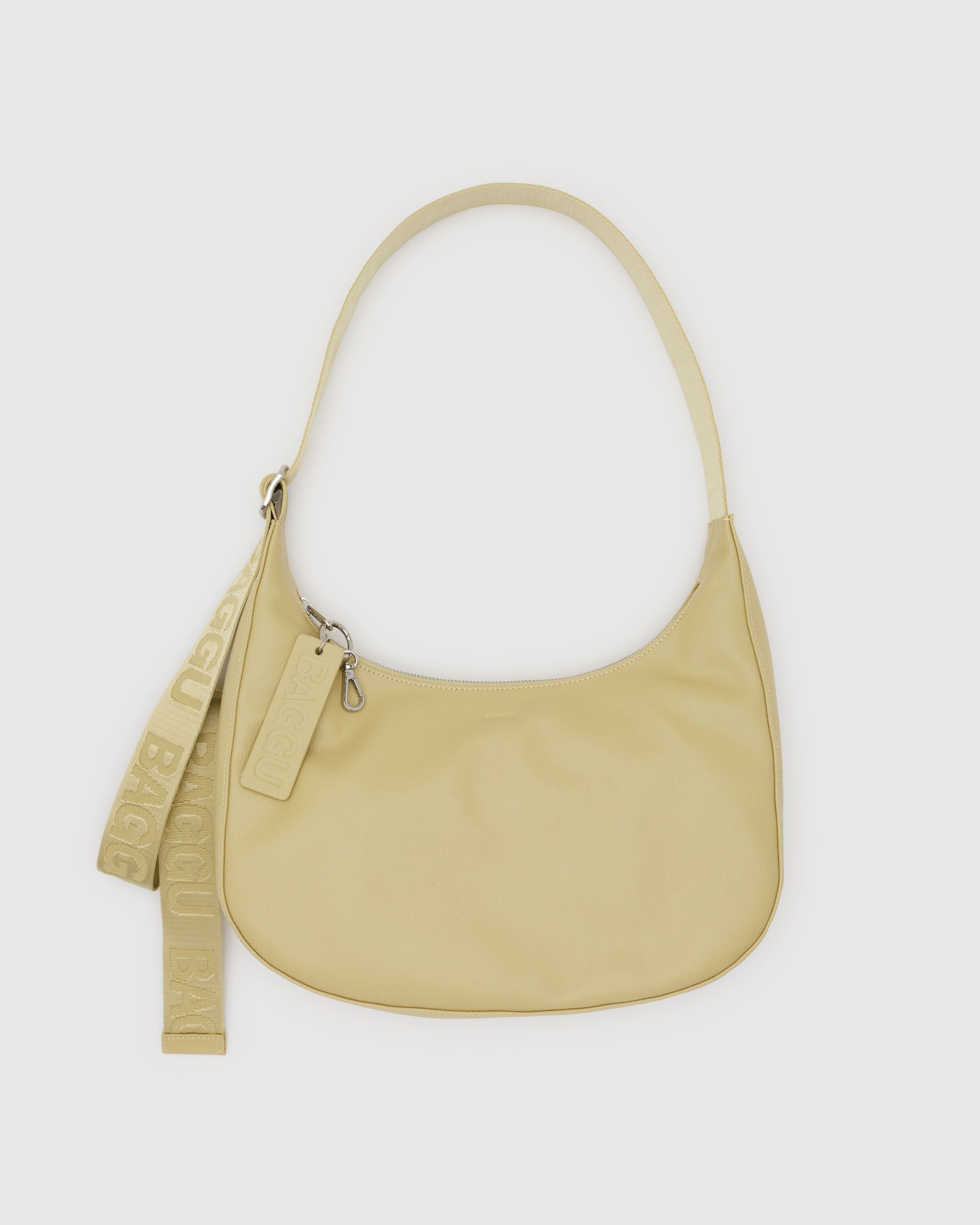 Medium Recycled Leather Crescent Bag - Straw