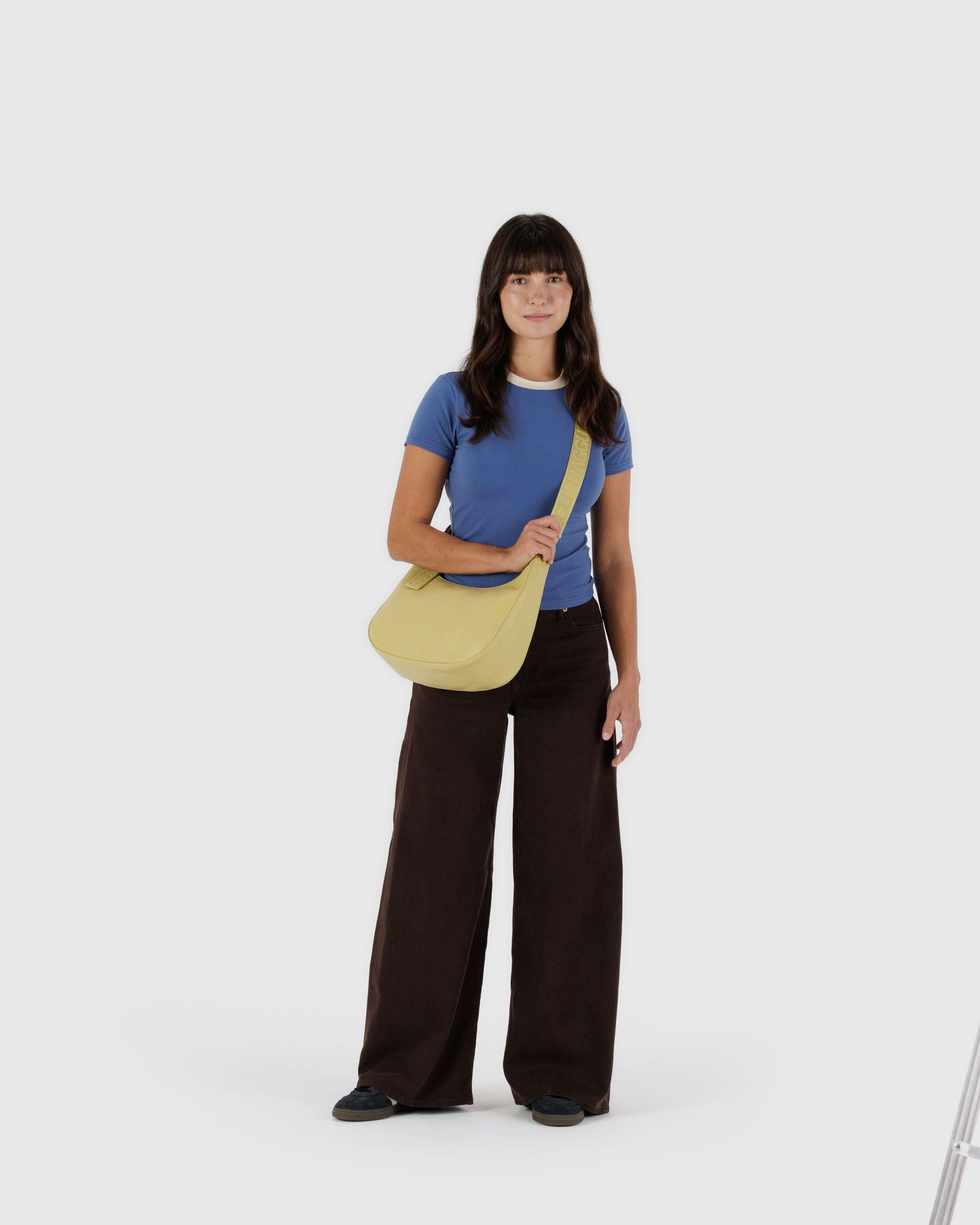 Medium Recycled Leather Crescent Bag - Straw - Image 2