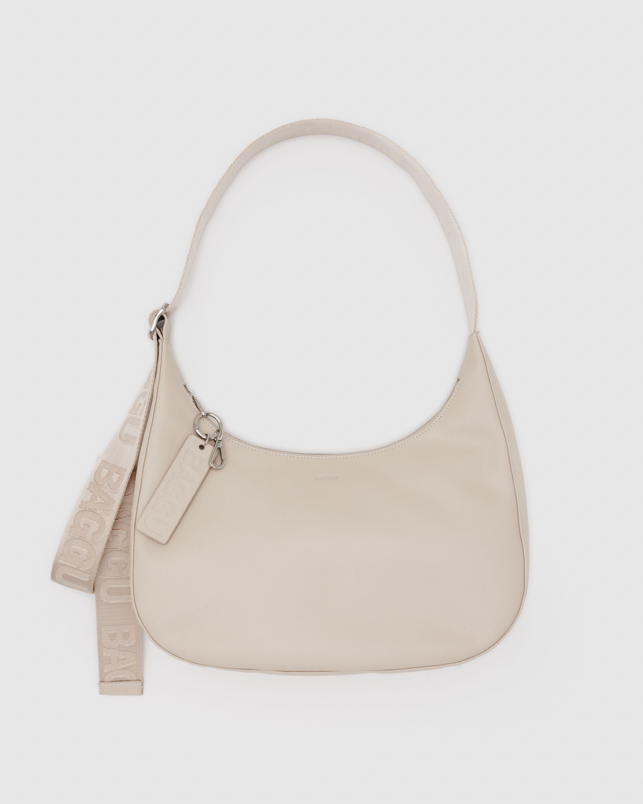 Medium Recycled Leather Crescent Bag - Stone