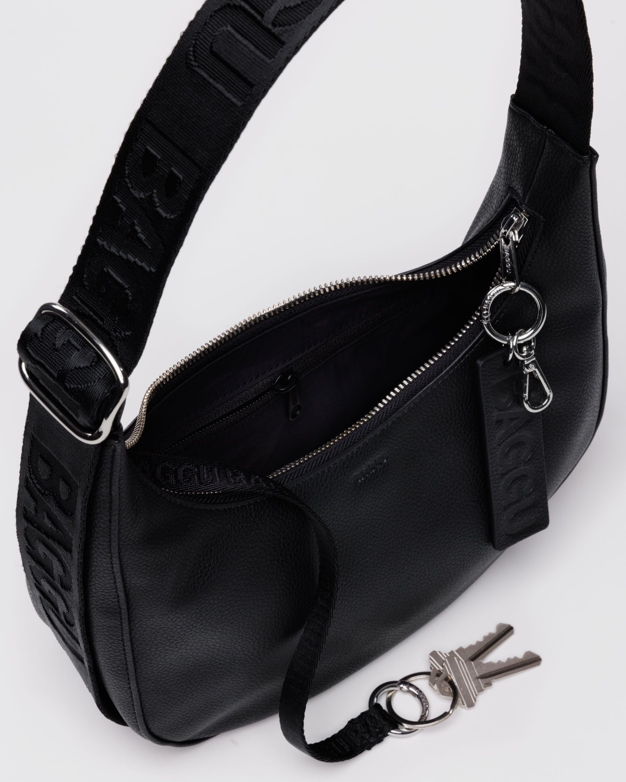 Small Recycled Leather Crescent Bag - Black - Image 4