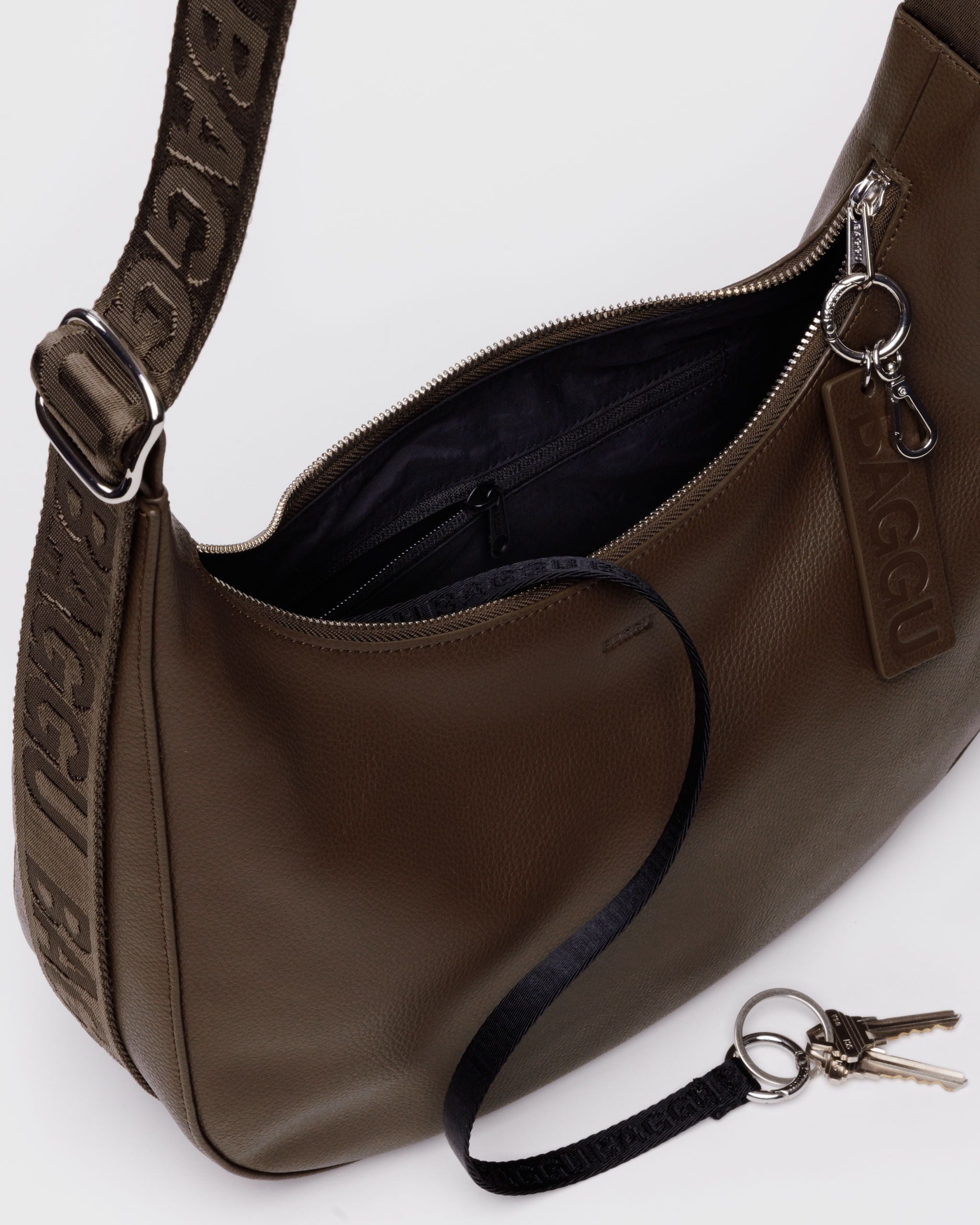 Medium Recycled Leather Crescent Bag - Brown - Image 4