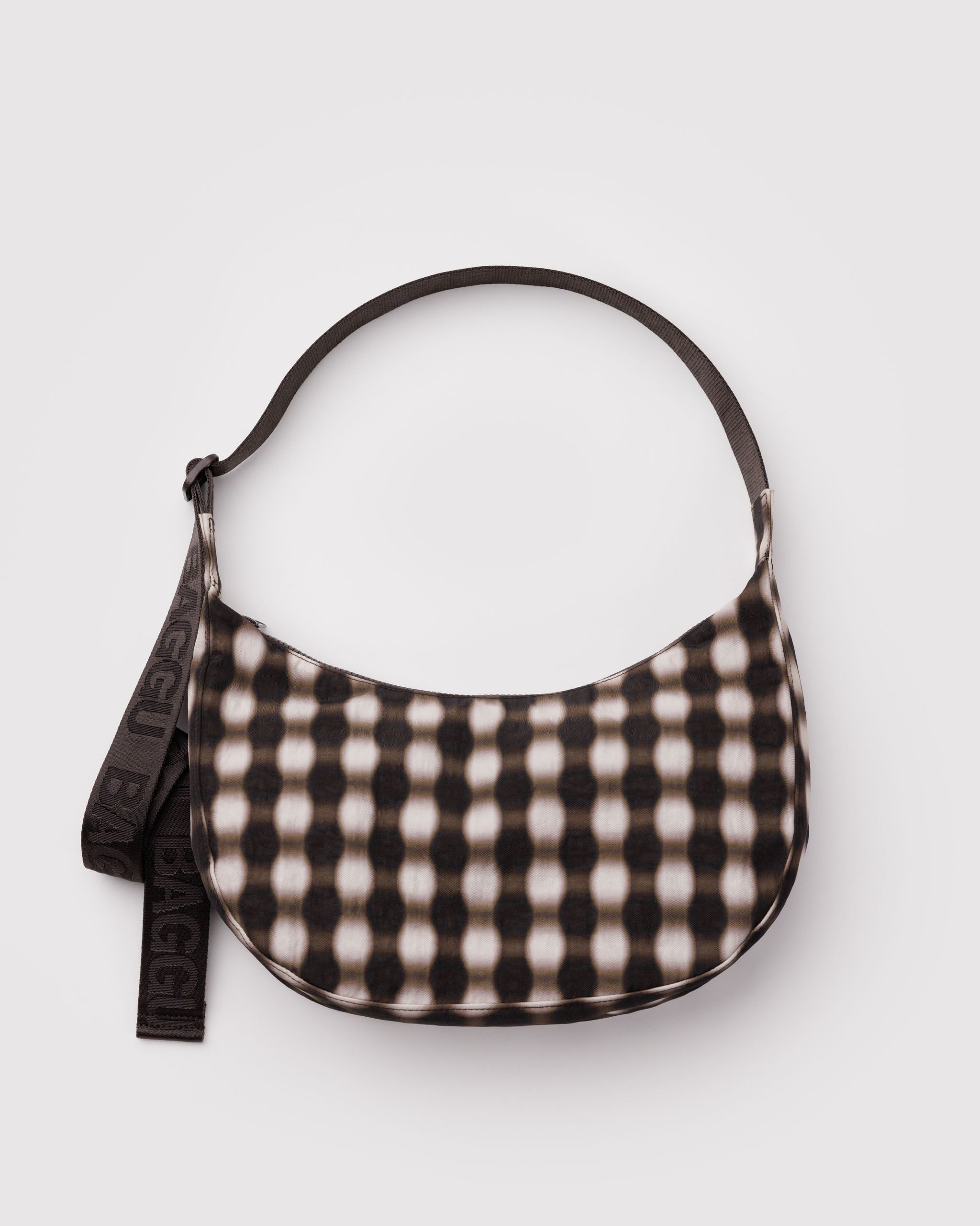 Medium Nylon Crescent Bag - Blurred Gingham Brown