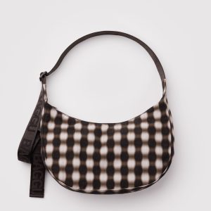 Medium Nylon Crescent Bag - Blurred Gingham Brown